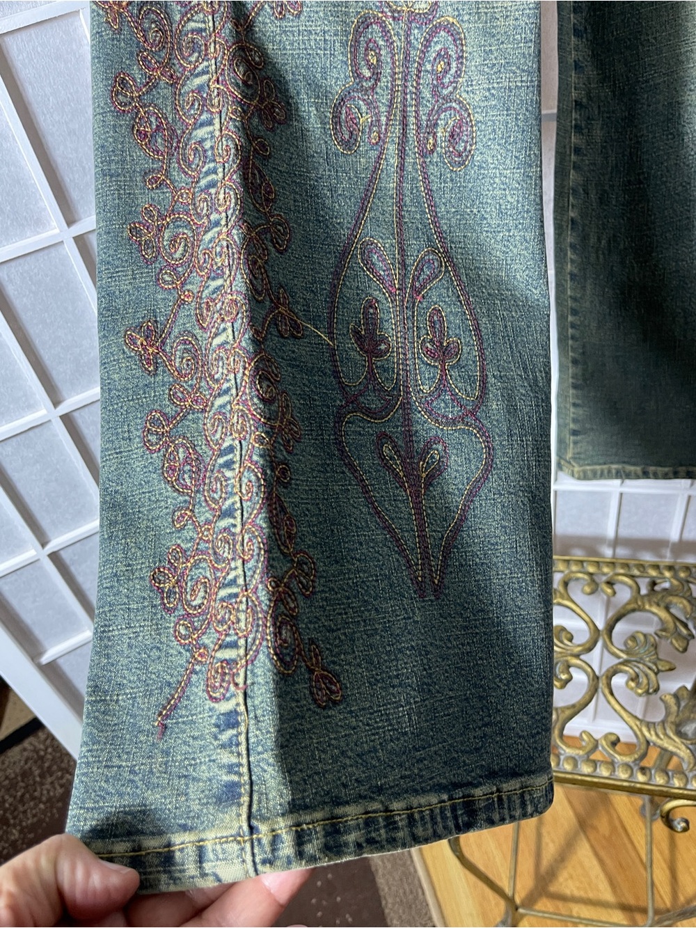 Z. CAVARICCI Y2K Vintage, Mid-Rise Jeans Embroidered Stitching, Bohemian~Chic